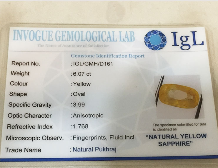6.07 ct/6.62 ratti Natural Certified Ceylon Pukhraj/Yellow Sapphire